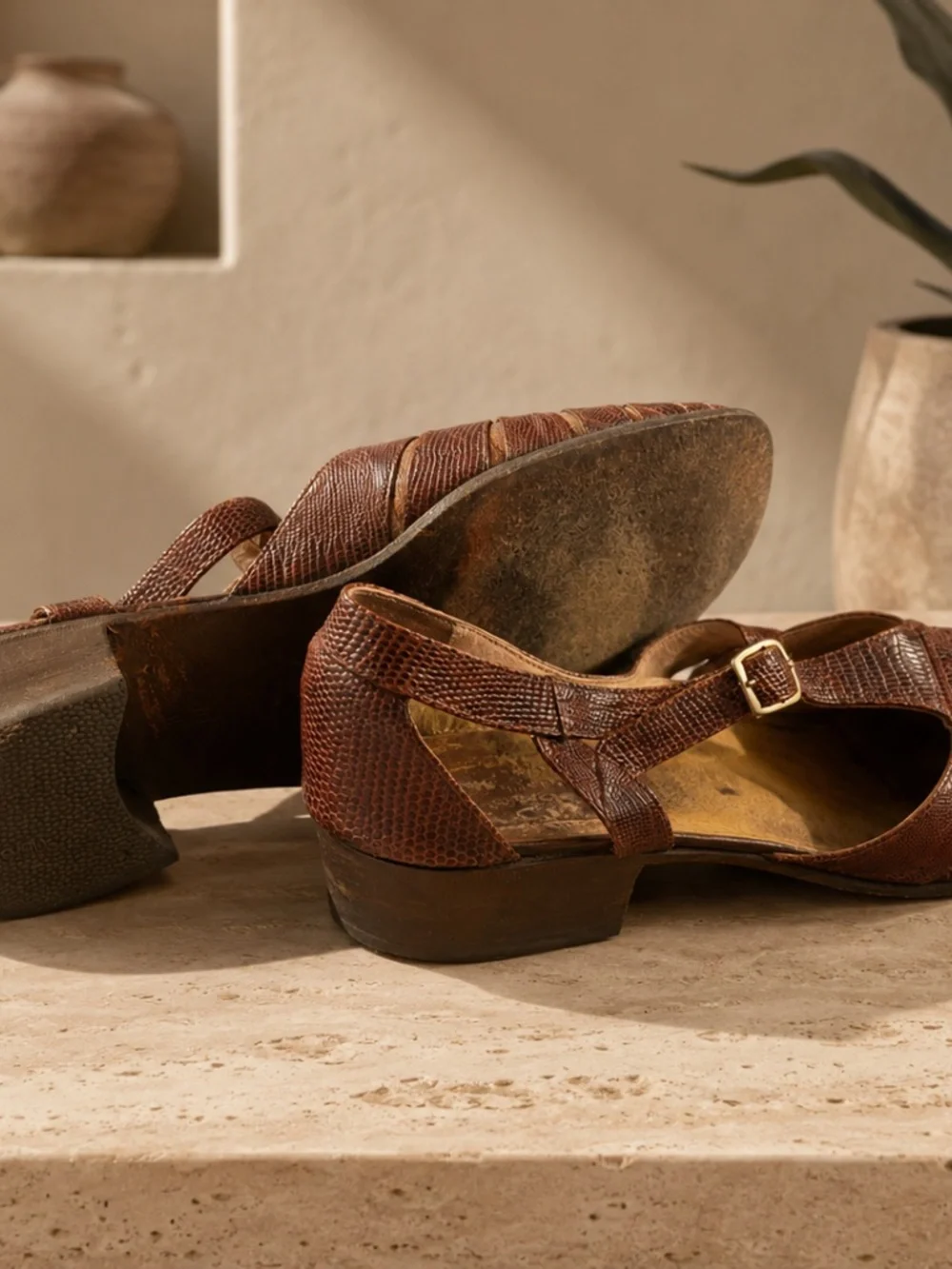 Vintage Genuine Lizard Leather Men's T-Strap Fisherman Sandals 10D